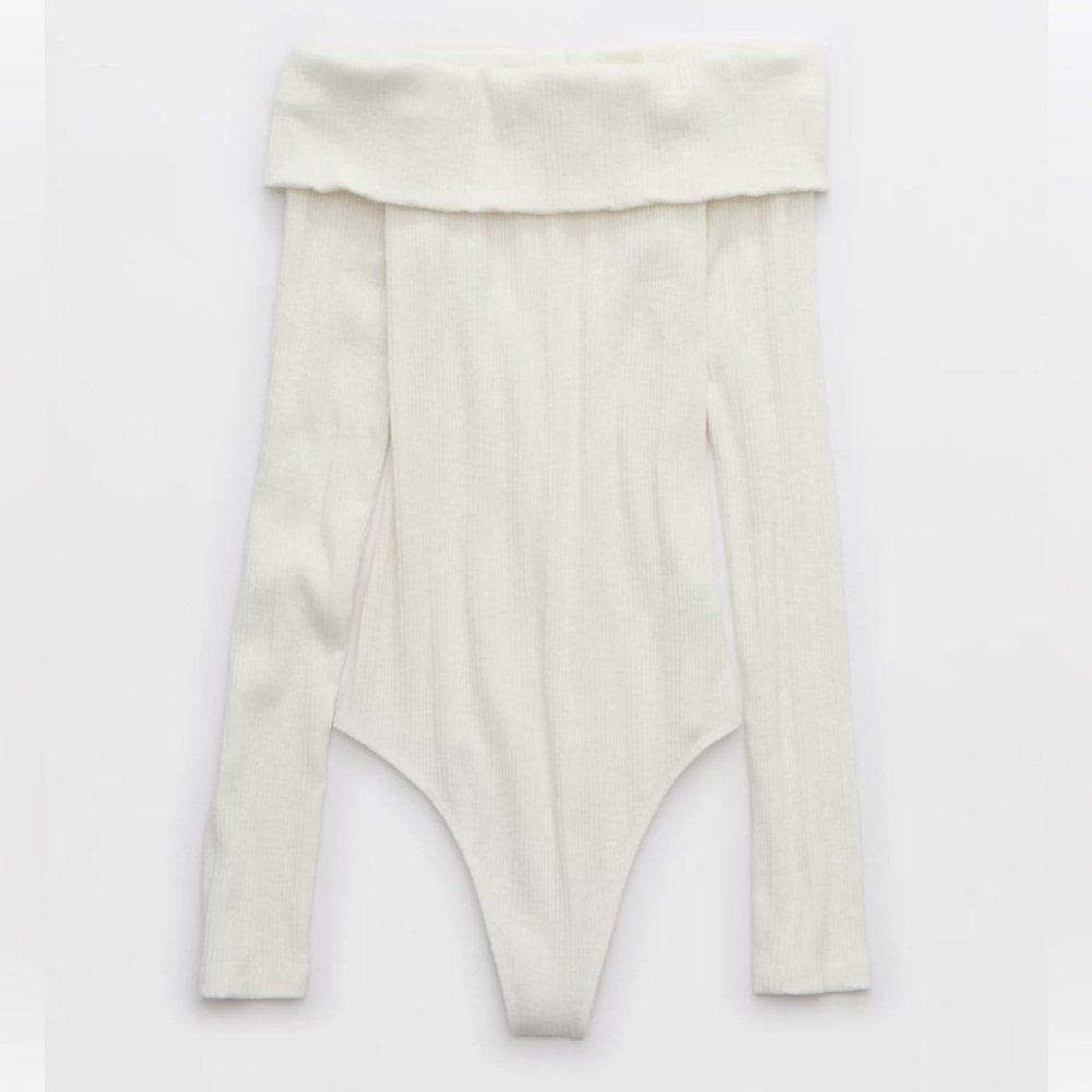 Aerie Long Sleeve off the Shoulder Bodysuit Off White Sz Small